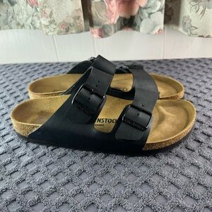 BIRKENSTOCK ARIZONA BIRKO FLOR BLACK WOMEN SANDALS